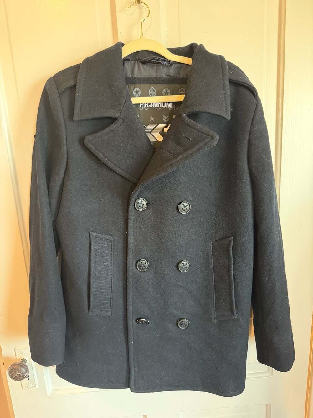 Jack1t NYC Peacoat Slim Fit Size L Black Wool Double Breasted Jacket